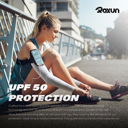 ROXUN 4 Pairs Arm Sleeves, Cooling UV Sun Protection Sports Compression for Men/Women Black+Dark Gray+Light Gray+White