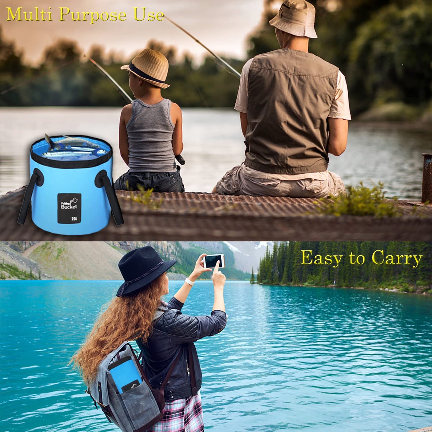 Collapsible Bucket, Esthesia 5 Gallon Portable Folding Water Portable Collapsible Wash Basin Folding Bucket Water Container Fishing Bucket for Travelling Camping Hiking Fishing Gardening