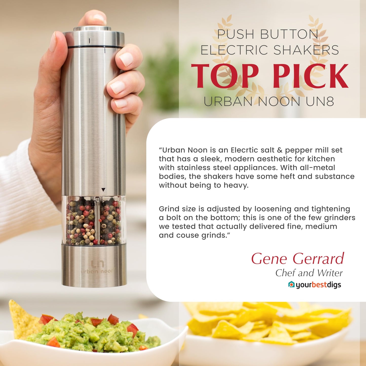 Electric Salt and Pepper Grinder Set - Battery Operated Stainless Steel Mill with Light (2 Mills) - Automatic One Handed Operation - Electronic Adjustable Shakers - Ceramic Grinders