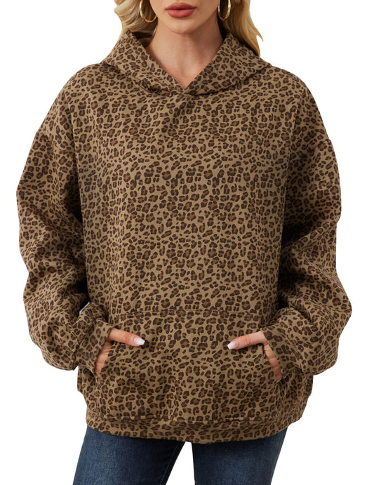 Eutten Women's Leopard Print Oversized Cheetah Print Hoodie Y2k Graphic Streetwear Pullover Hooded Sweatshirt