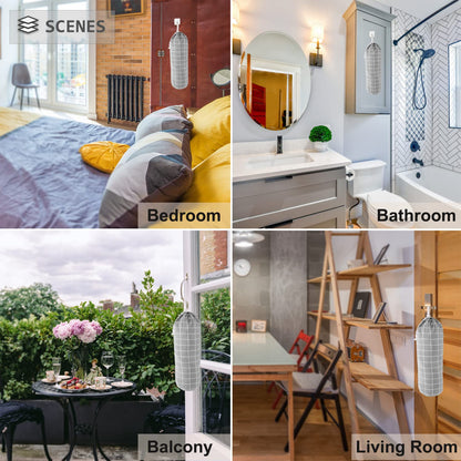 SYIPO Plastic Bag Holder, Wall Mount Organizer, Shopping Bags Carrier, Washable Large Grocery Storage Dispenser for Home Kitchen Travelling, Free Adjustment with Drawstring (Check Gray)