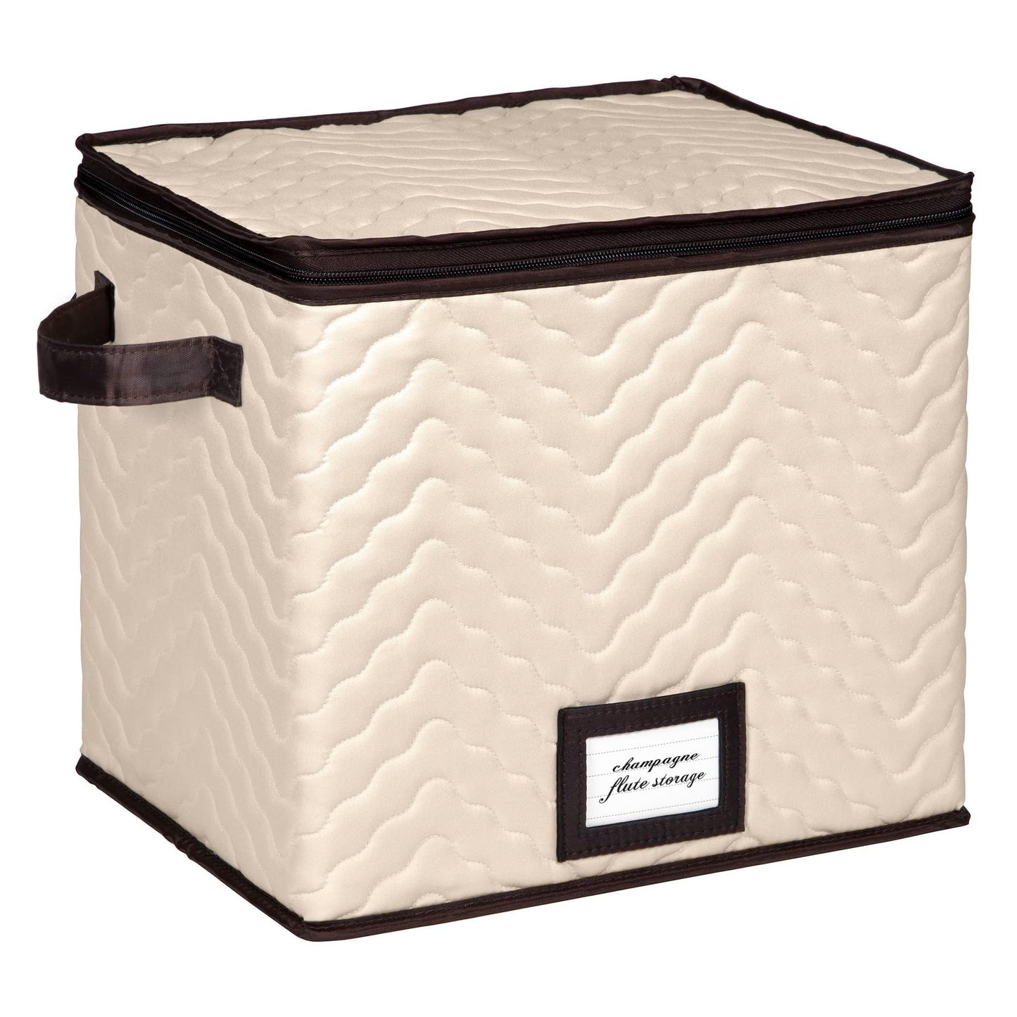 Champagne Flute Glass Storage Box with Dividers - Holds 12 Champagne Flute Glass up to 3" Wide - Stemware Storage Case - Protects Fine China - Durable Quilted Microfiber Bin with Carry Handles