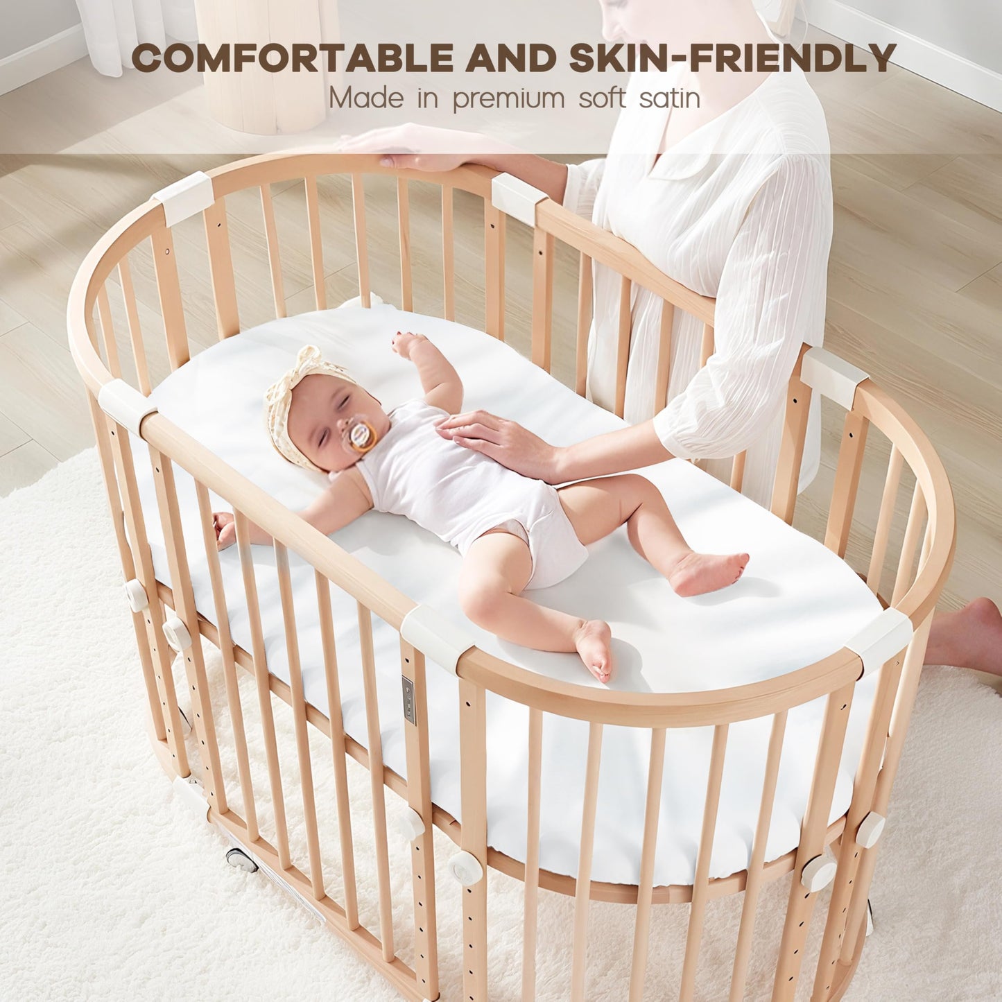 Pro Goleem Satin Bassinet Sheet 2 Pack Great for Baby Hair Soft Silk Feeling Sheet for Cradle or Bassinet Pad＆Mattress for Boys and Girls Gift for Newborn and Infant White and Gray