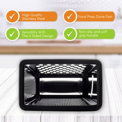 Spring Chef Professional 10" Parmesan Cheese Grater With Container, Stainless Steel & Soft Grip Handle, 4 Sided Kitchen Cheese Shredder, Handheld Box Grater for Vegetables, Potato, Carrot - Black