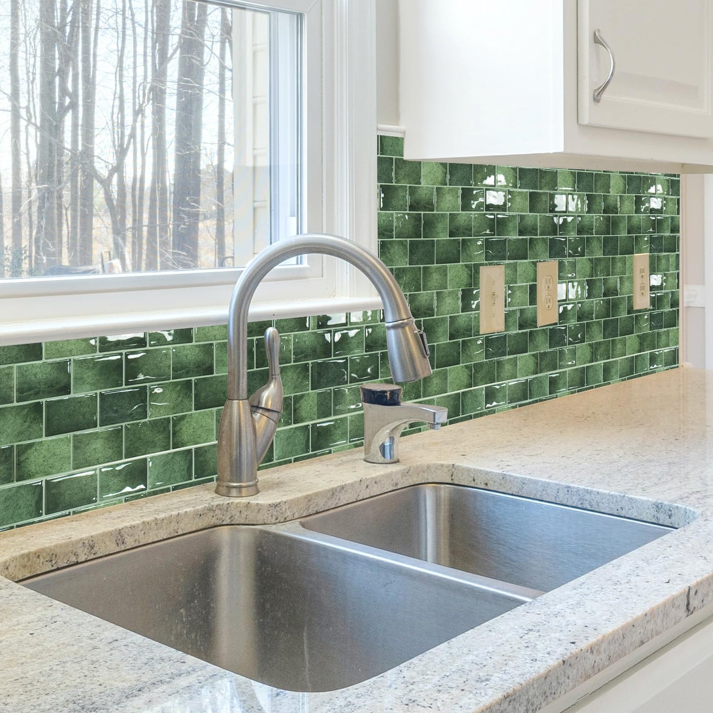 Art3d Peel and Stick Backsplash Tile Green for Kithchen Bathroom Laundry Room Stove RV, 20-Pack of 12 x 6" Self-Adhesive Vinyl Stick On Subway Tile