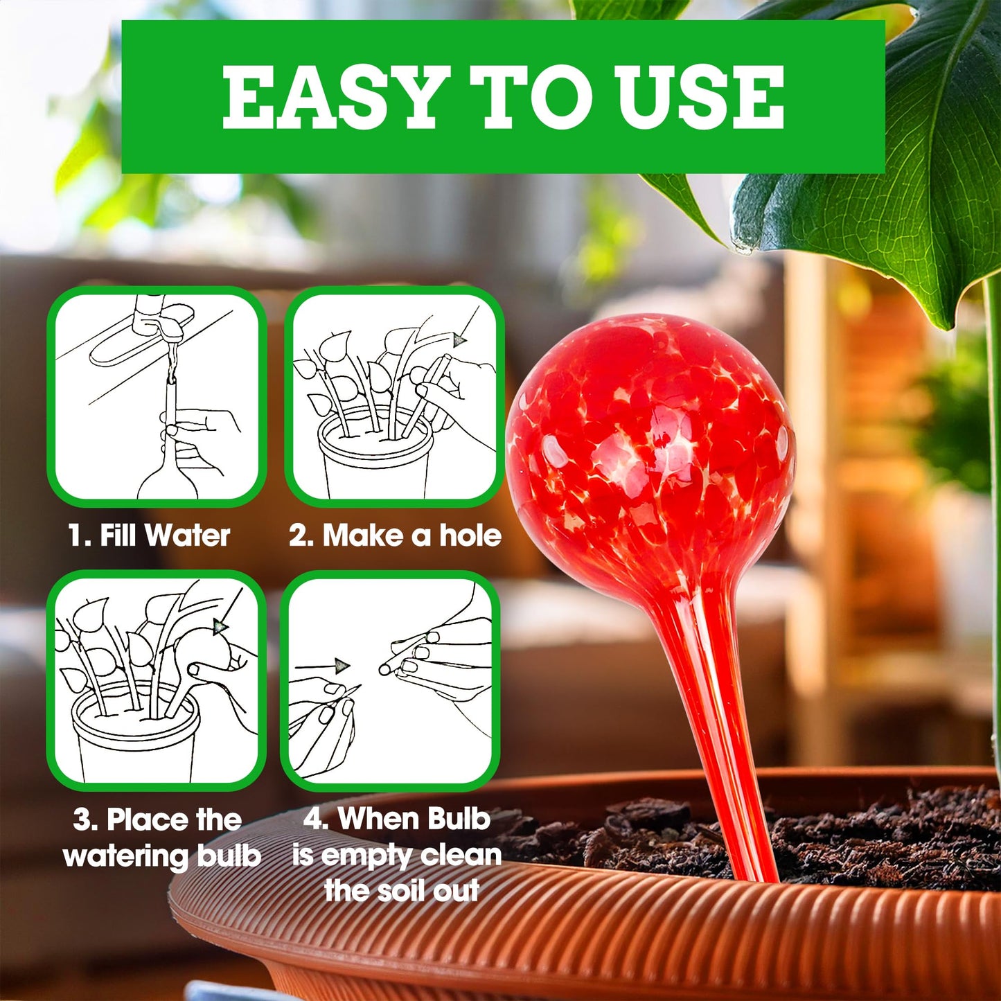 Besti Self-Watering Globes – 4-Pack Extra Large Watering Globes for Plants – Automatic Watering System for Potted Plants – Holds 380-400ml, Waters Plants Up to 2 Weeks (Set of 4 Extra Large)