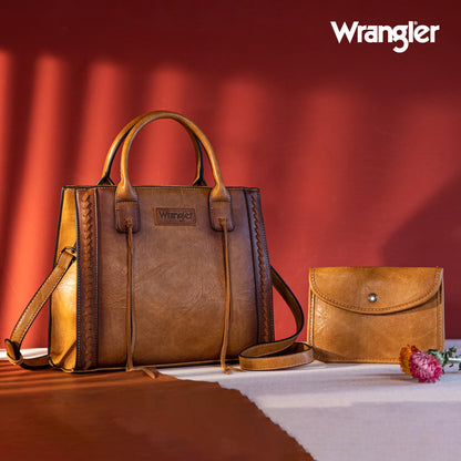 Wrangler Tote Bag for Women Western Purse Top Handle Satchel Purse and Wallet Set 2Pcs Gift Brown WG2-242LBR