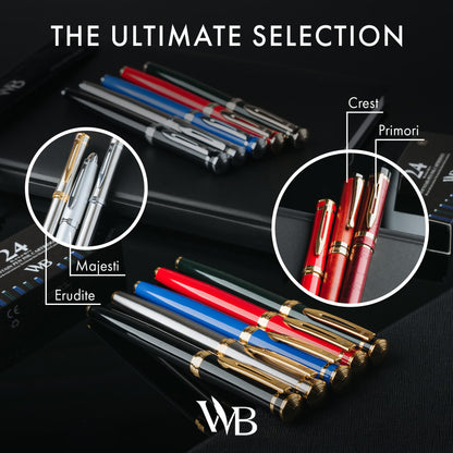 Wordsworth & Black Fountain Pen Set, 18K Gilded Medium Nib, Includes 24 Pack Ink Cartridges, Ink Refill Converter & Gift Pouch, Gold Finish, Calligraphy, [Black Gold], Perfect for Men & Women