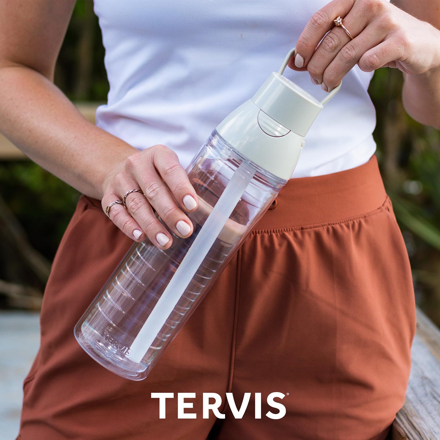 Tervis Venture Lite Clear & Colorful Lidded Made in USA Double Walled Insulated Tumbler Travel Cup Keeps Drinks Cold & Hot, 24oz Water Bottle, White Lid