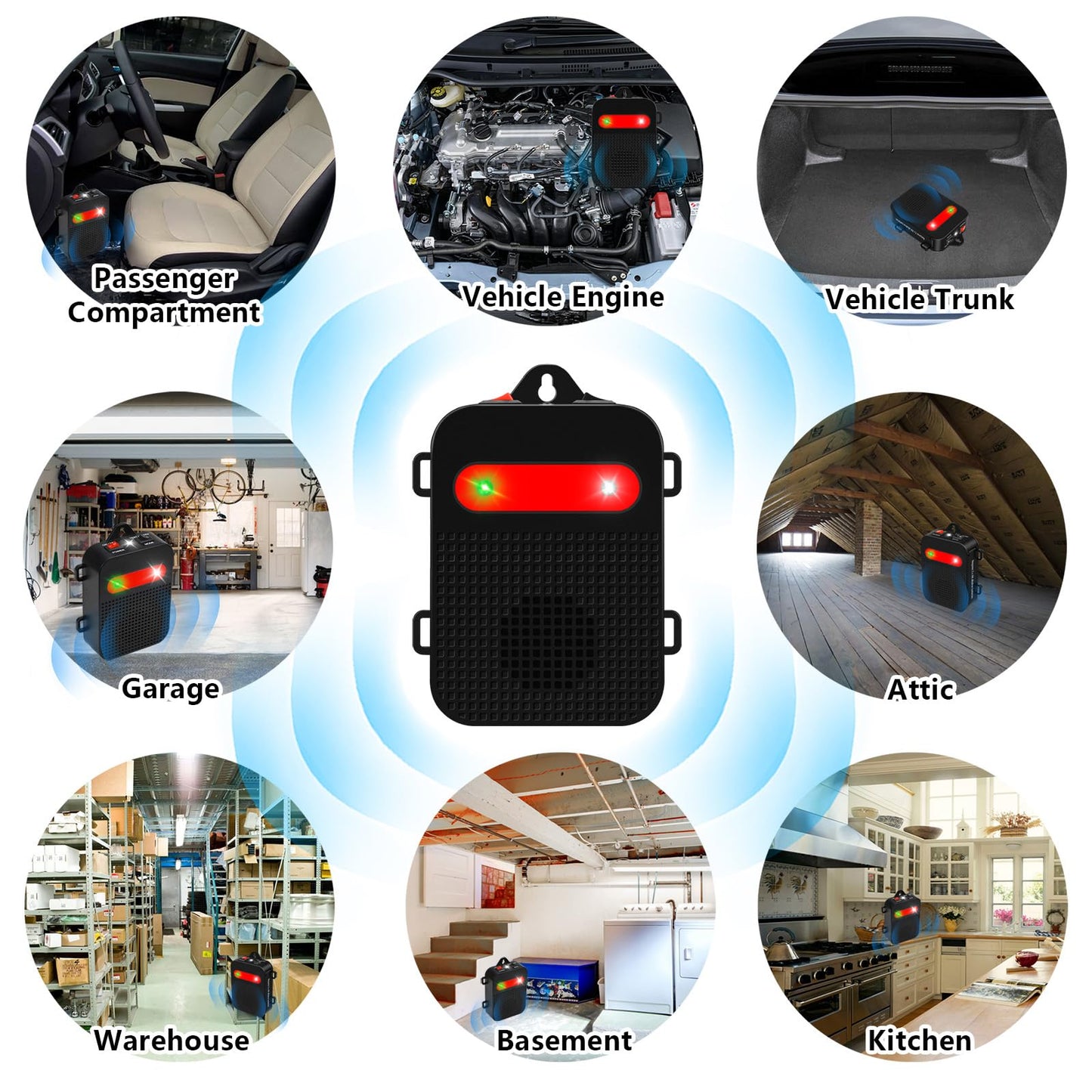 Angveirt Ultrasonic Rodent Repellent Under Hood Battery Operated Pest Repeller Humane Mouse Repellent for Car Engines Basement Garage Attic Rat Mice Deterrent 2 Pack