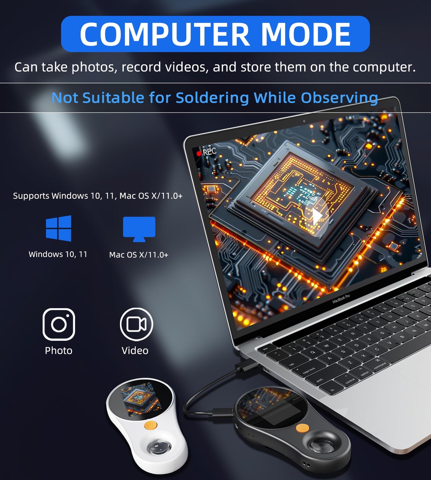 T TAKMLY Magnifying Glass with Light Portable Handheld USB Digital Microscope Macro Camera 2.0 inch IPS Color Screen Fixed Focus, 200w Pixel, 500x Magnification, Compatible with Windows, Mac OS