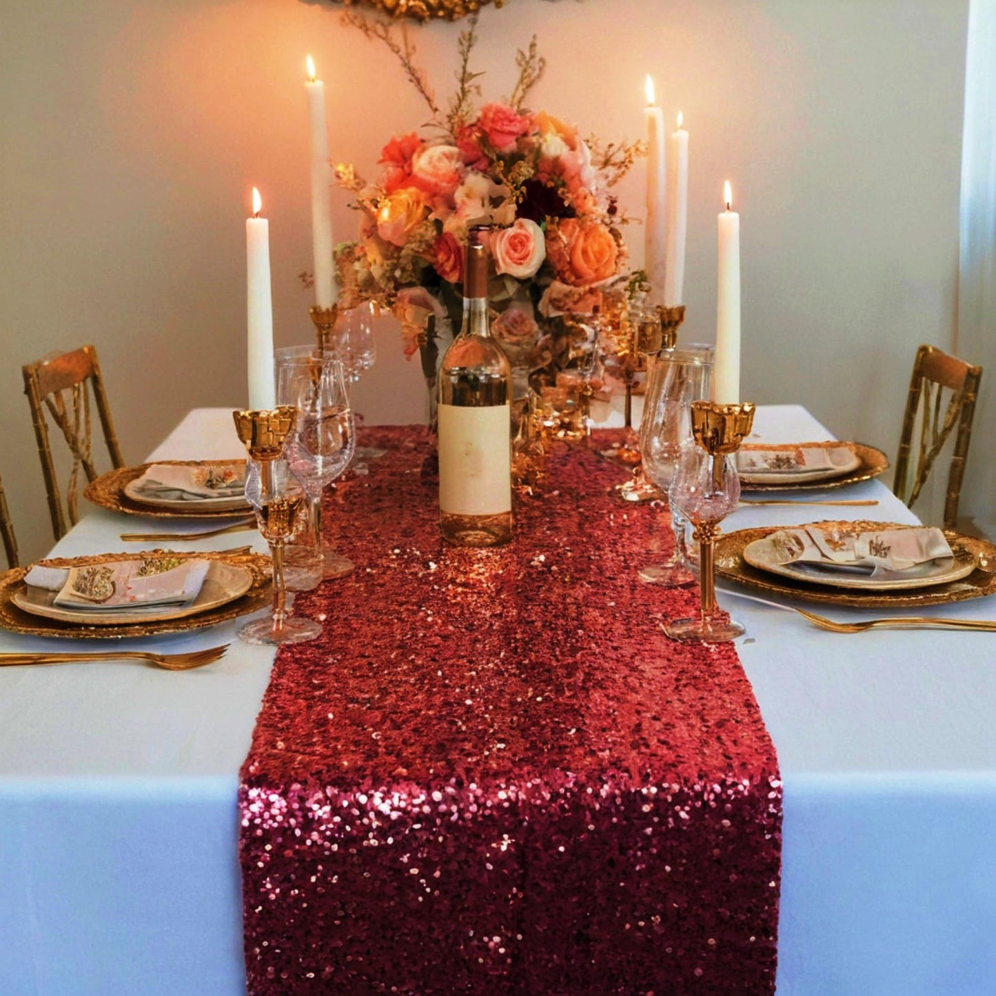 ShinyBeauty Burgundy Table Runner 108 Inches Long Sequin Table Runners 20 Packs Sparkle Maroon Runner for Party Dinning Outdoor Cake Tables Christmas Decor(12X108Inch)