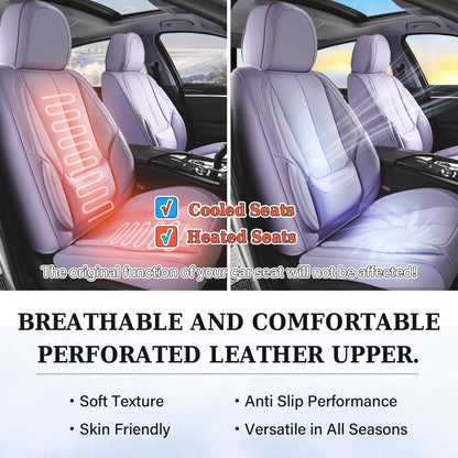 Coverado Car Seat Covers Full Set, Seat Covers for Cars, Car Seat Covers Front Seats and Back Car Seat Protector Waterproof, Leather Car Seat Cushion Universal Fit for Most Cars Purple
