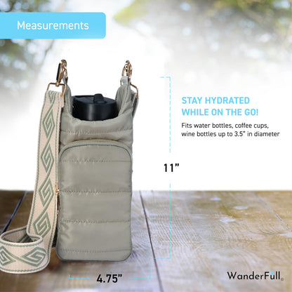 WanderFull® Original HydroBag® Fits Up to 32 oz Water Bottle Holder with Strap - Hands-Free Crossbody Water Bottle Carrier Bag with Phone Pocket - Sage