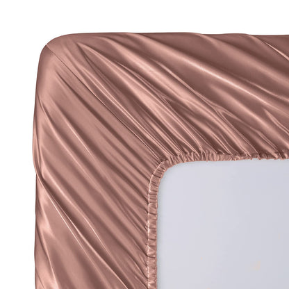 SiinvdaBZX 3-Piece Set Satin Queen Fitted Sheet & 2 Pillowcase, Champagne Silky Soft Fitted Bottom Sheet, Wrinkle Free, Fade Resistant, Deep Pocket Bed Sheet (Deep Up to 15")