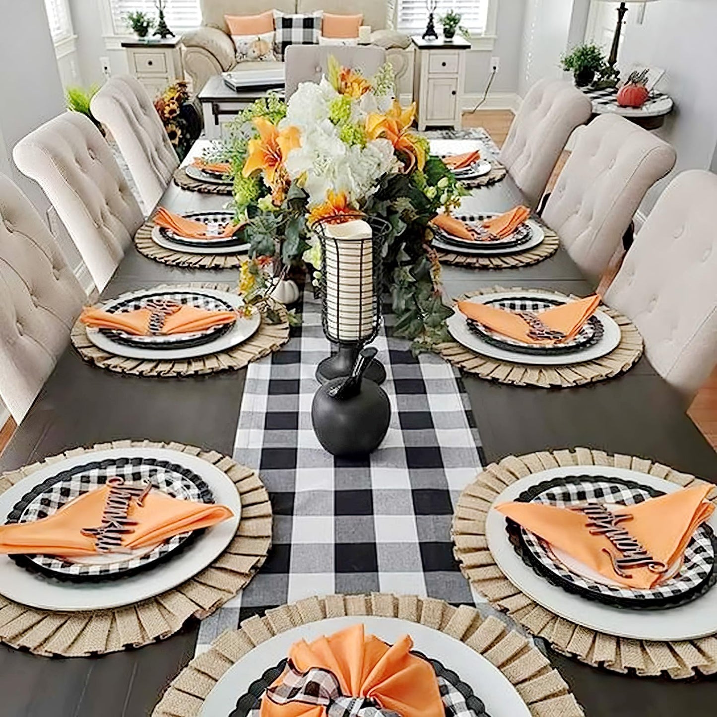 Buffalo Plaid Table Runners 2 Packs 13x84 Inches Black and White Check Table Runner Fall Thanksgiving Table Runners for Parties
