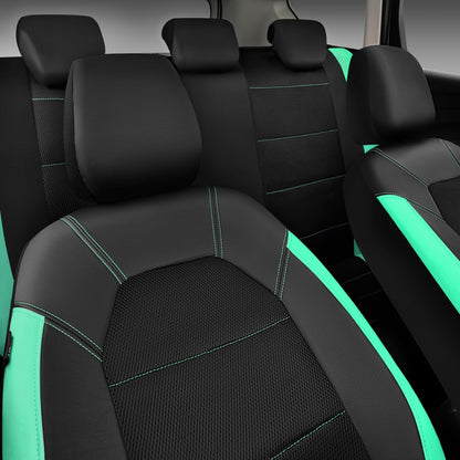 CAR PASS Leather Seat Covers, Breathable Universal Car Seat Cover Full Set for Cute Women Girly,Super 5mm Composite Sponge Inside,Airbag Compatible Fits Most Auto,SUVs,Trucks,Vans(Full Set,Black&Mint)