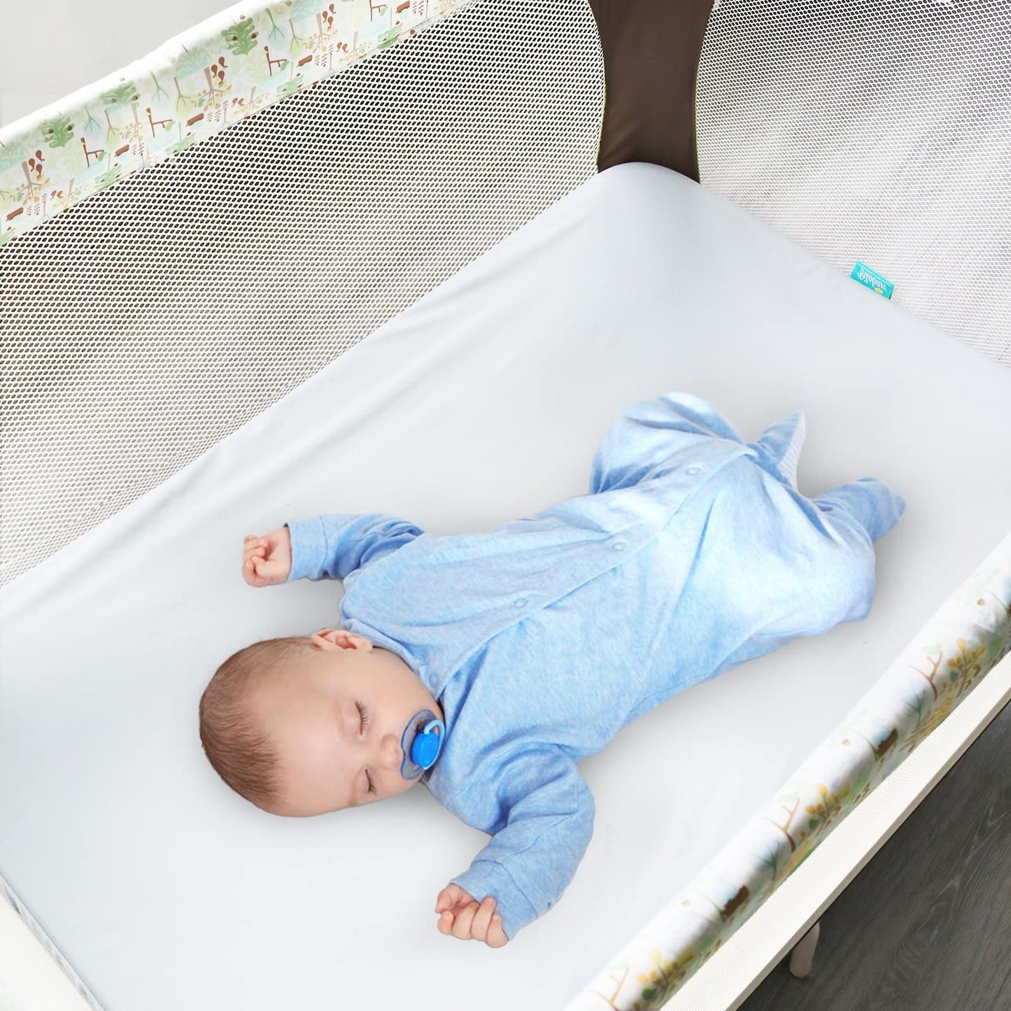 Biloban Pack and Play Sheets Waterproof 2 Pack Fitted, Compatible with Baby Graco/Dream On Me/Baby Trend/Pamo Babe Pack n Play/Playard and Other 38" X 26" Playpen Mattress, Grey & White