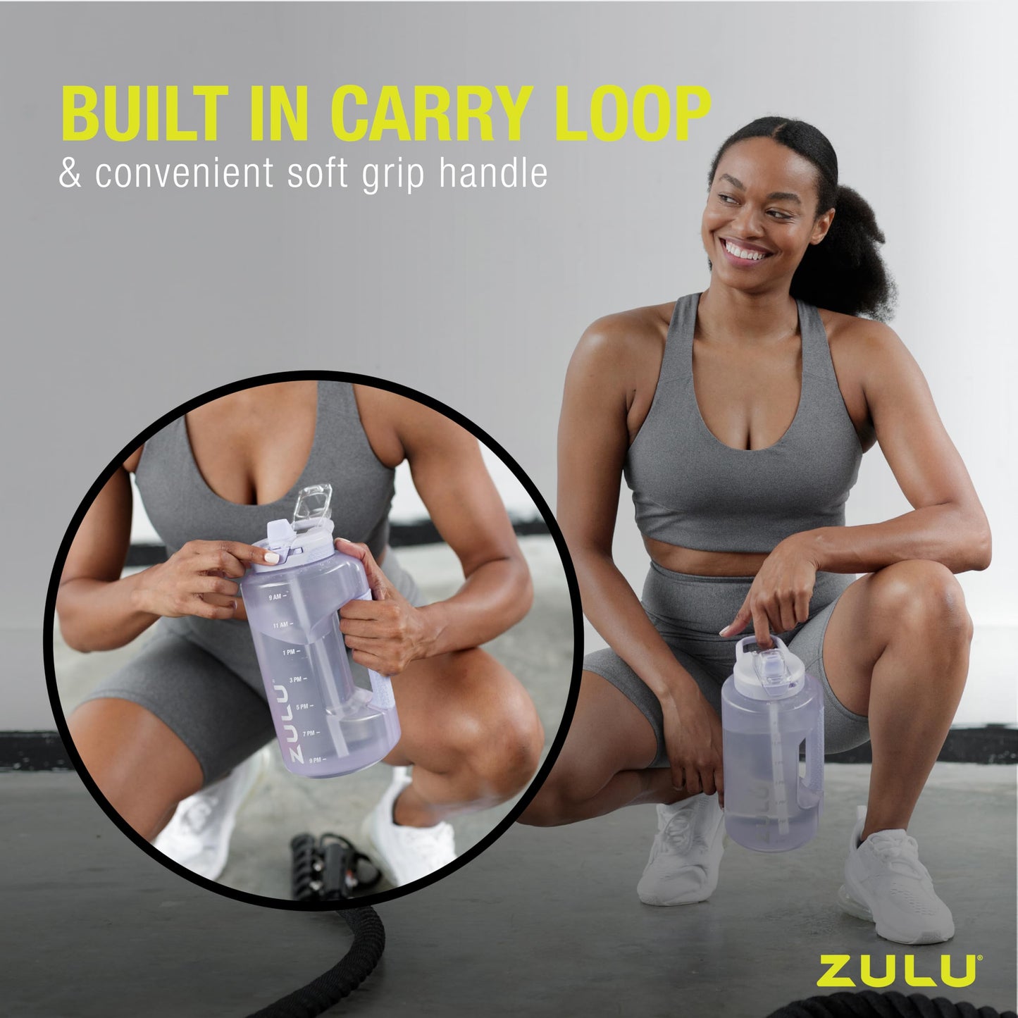 Zulu Goals 64oz Large Half Gallon Jug Water Bottle with Motivational Time Marker, Covered Straw Spout and Carrying Handle, Perfect for Gym, Home, and Sports, Aquaviva