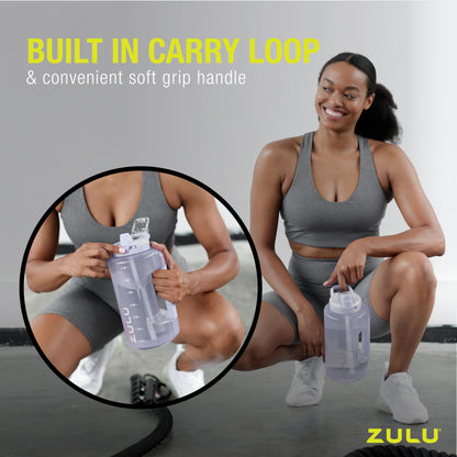 Zulu Goals 64oz Large Half Gallon Jug Water Bottle with Motivational Time Marker, Covered Straw Spout and Carrying Handle, Perfect for Gym, Home, and Sports, Aquaviva