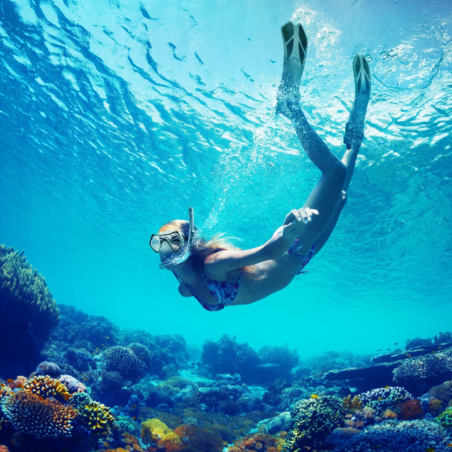 ZEEPORTE Mask Fin Snorkel Set with Adult Snorkeling Gear, Panoramic View Diving Mask, Trek Fin, Dry Top Snorkel +Travel Bags, Snorkel for Lap Swimming