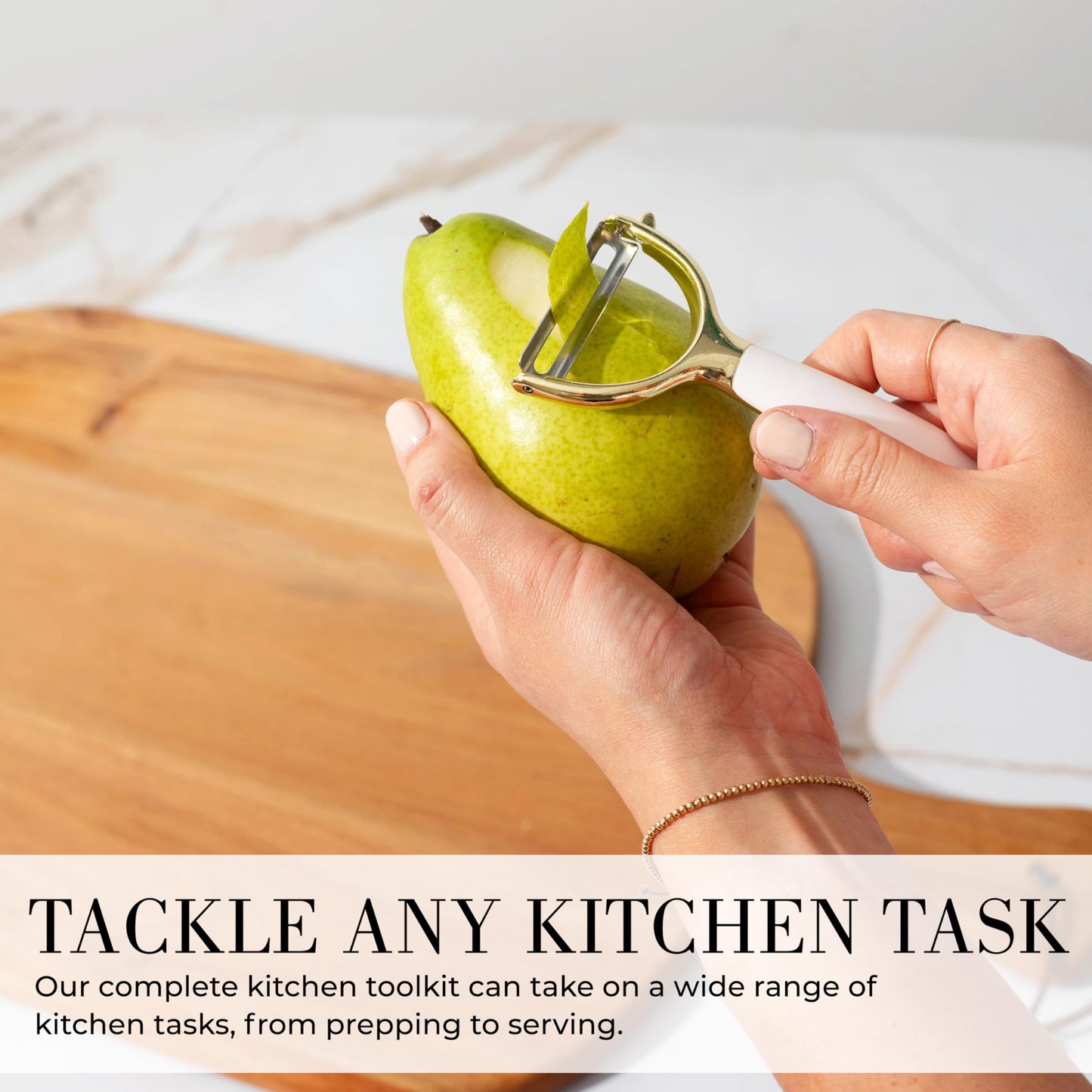 White & Gold Cooking Utensils Set - Luxe 8-Piece Kitchen Gadget Set Includes Can Opener, Tongs and Garlic Press - Stylish White and Gold Kitchen Accessories for Modern Kitchens, Ideal for Gifting