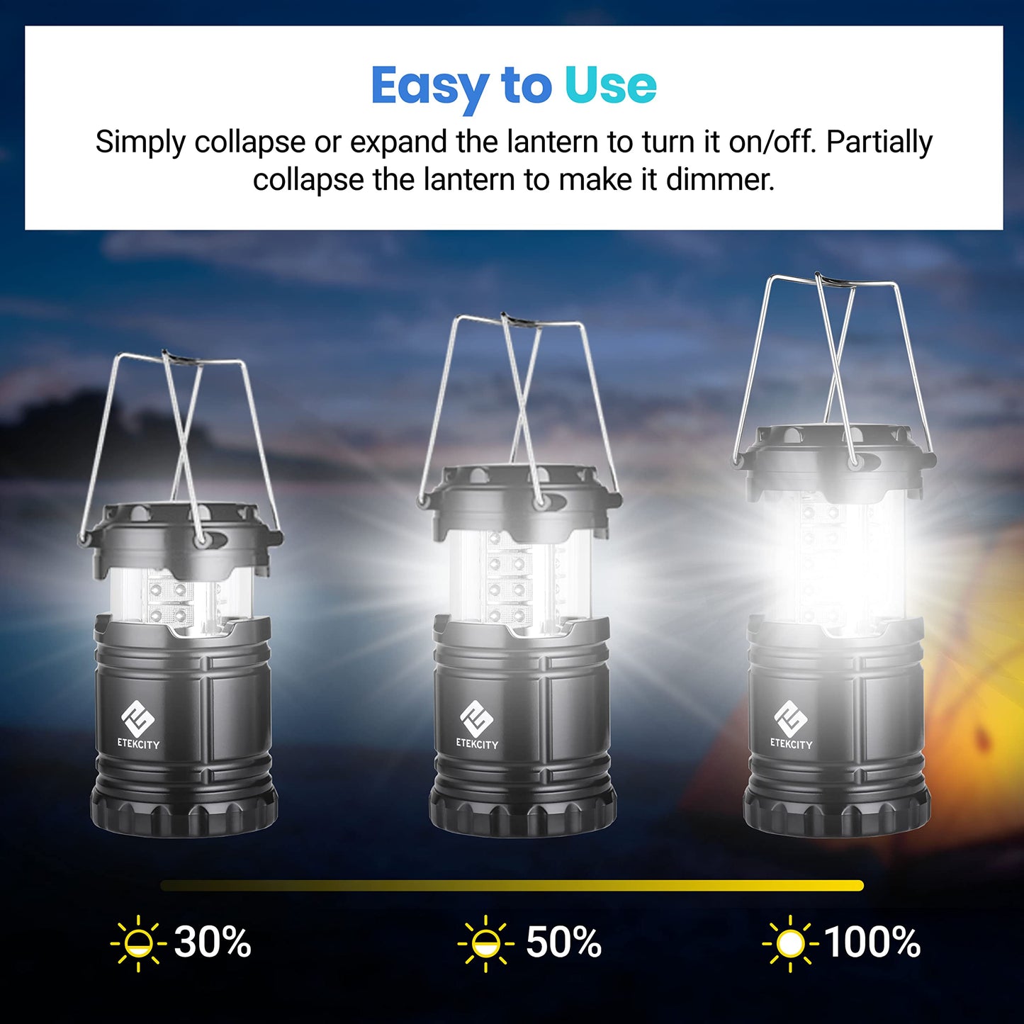 Etekcity Camping Lanterns for Power Outages 4 Pack, Flashlight for Camping Essentials, Survival Kit and Gear, Hurricane Preparedness Items, Emergency Led Battery Operated Lights, Black