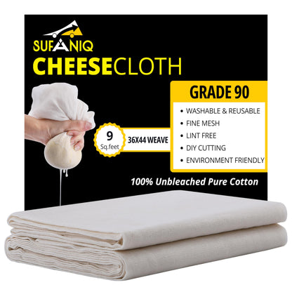 Sufaniq Cheese Cloths, Grade 90 (9 Sq Feet) 100% Pure Cotton Reusable Cheesecloth, Unbleached Ultra Fine Fabric, Cheesecloth for Straining, Premium Butter Muslin Cloth for Straining - 1 Sq Yard