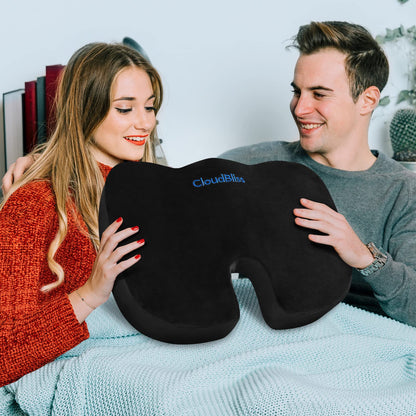 CloudBliss Gel Seat Cushion - Cooling Gel Enhanced Memory Foam Ergonomic Seat Cushion - Back, Sciatica, Coccyx, Tailbone Pain Relief for Office, Game, Car, Automotive, Airplane (Large, Black)