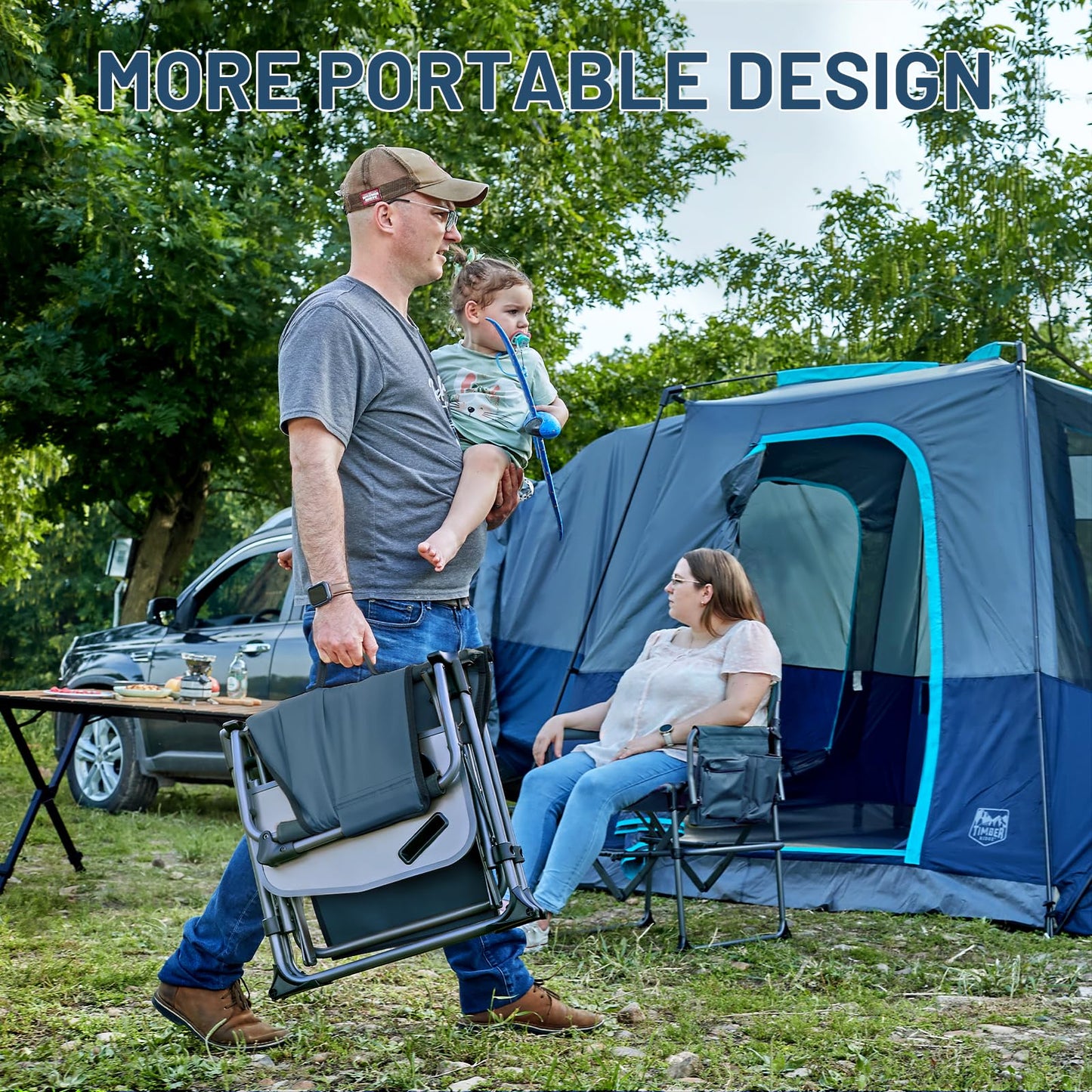 TIMBER RIDGE Aluminum Camping Directors Chair with Side Table Pocket, Portable Folding Chair, Heavy Duty Lawn Chair for Fishing Trip Picnic Concert Outdoor 400lbs, Navy