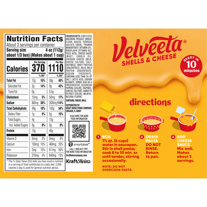 Velveeta Shells & Cheese Original Shell Pasta & Cheese Sauce, 3 ct Pack, 12 oz Boxes