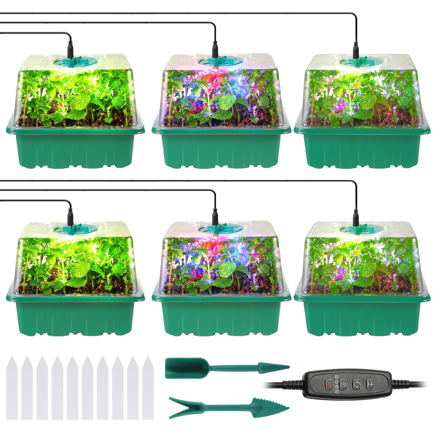 Seed Starter Trays with Grow Lights, 72 Cells Seed Starter Kit with Lights, 3 Lighting Mode, 4 Timing Set, Germination Kit for Seed Starting Trays, Seedling Starter with High Humidity Control Domes