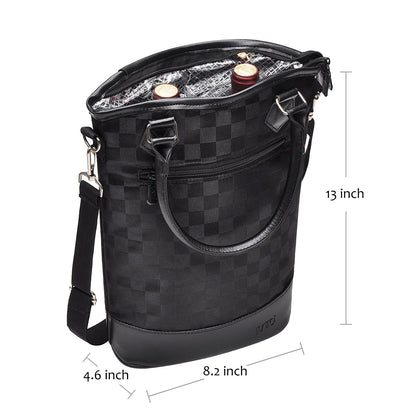 Tirrinia Insulated Wine Gift Carrier Tote - Travel Padded 2 Bottle Wine/Champagne Cooler Bag for Portable Wine Bottle Carrying Case, Women Men Wine Party Bag for Event,BYOB,Beach, Gift for Wine