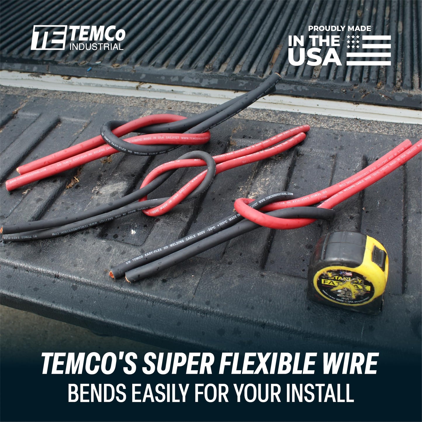TEMCo 2/0 Gauge AWG 10 Ft Black + 10 Ft Red Flexible Pure Copper Made in USA Welding Cable Battery Wire - Heavy Duty Solar, Inverter, Car, RV, Truck