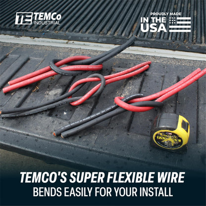 TEMCo 2/0 Gauge AWG 10 Ft Black + 10 Ft Red Flexible Pure Copper Made in USA Welding Cable Battery Wire - Heavy Duty Solar, Inverter, Car, RV, Truck