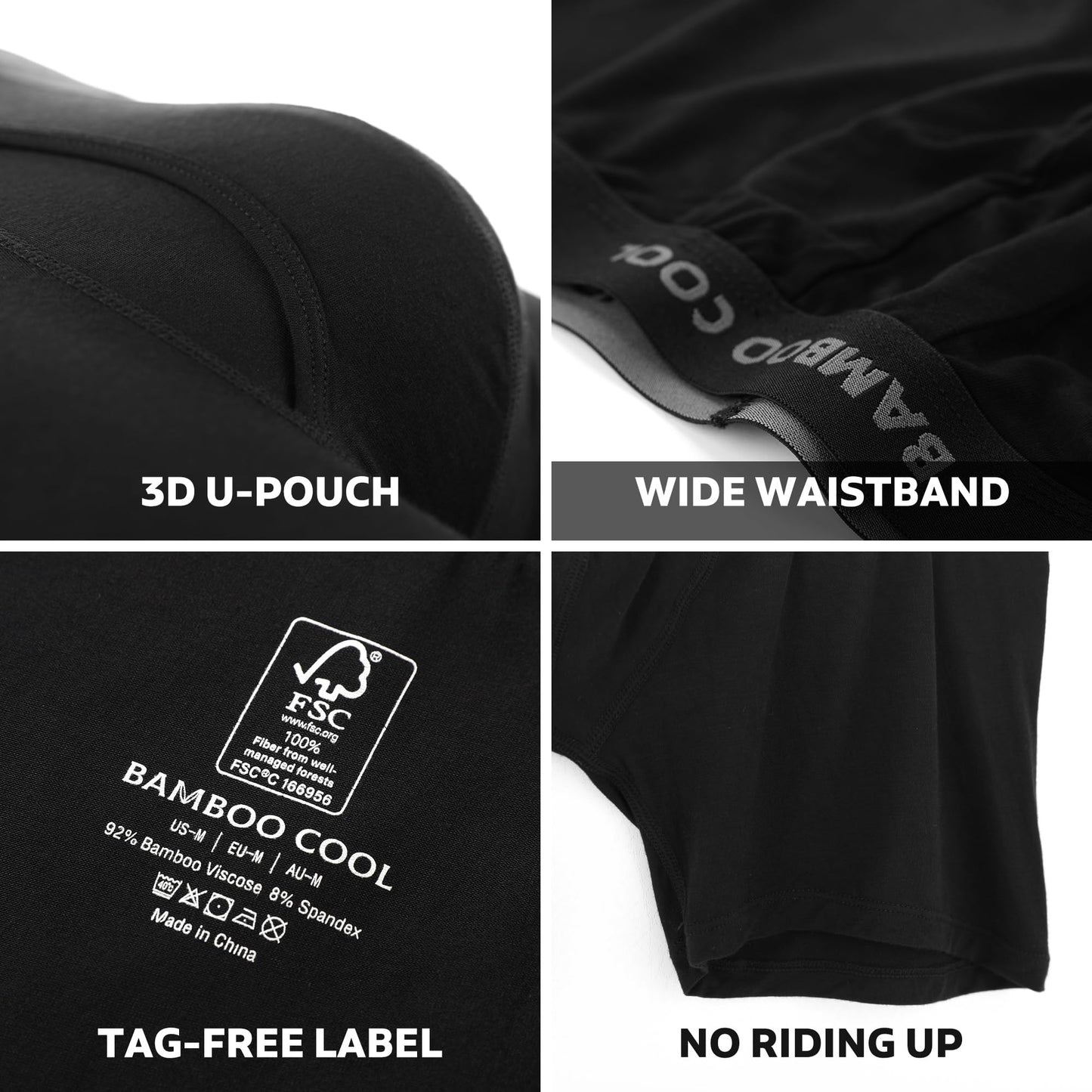 BAMBOO COOL Men's Ultra Breathable Underwear,No Riding Up Boxer Briefs with ComfortFlexible Waistband,Multipack