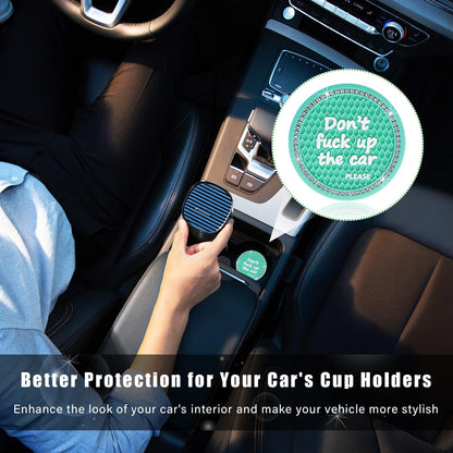 Ziciner 4 Pack Bling Car Cup Holder Coaster, 2.75 Inch Anti-Slip Auto Insert Cup Coaster, Crystal Car Drink Cup Mat Perfect for Women Girls, Universal Interior Decor Accessories (Mint Green)