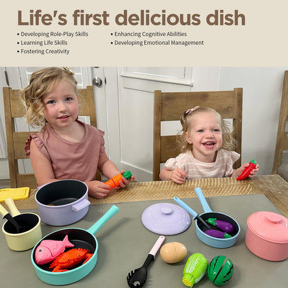 GILOBABY Play Kitchen Accessories, Play Food Sets for Kids Kitchen Playset with Pots and Pans Set, Cooking Utensils, Preschool Learning Education Toys for Toddlers, Birthday Gifts for Girls (Pink)