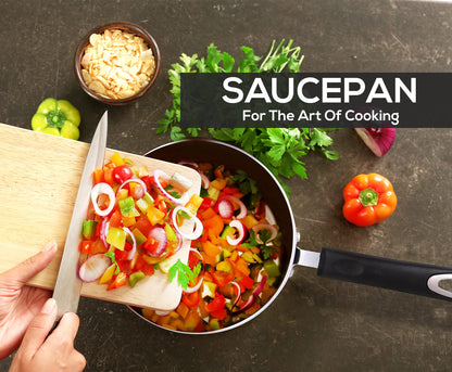 Utopia Kitchen Nonstick Saucepan Set, Cooking Pots with Lids, 1 Quart and 2 Quarts Multipurpose Kitchen Small Pots for Cooking Nonstick With Lids, 1 qt & 2 qt Set, Grey & Black