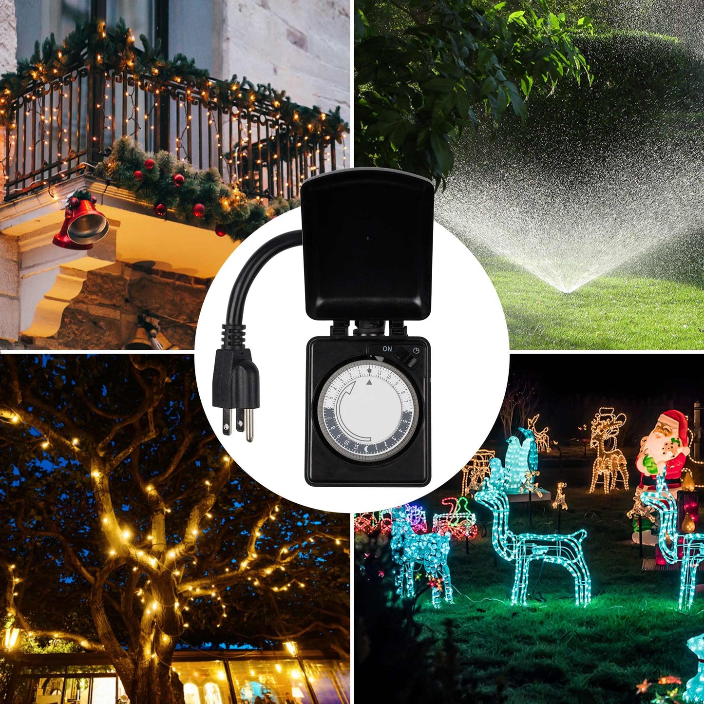 BN-LINK 24 Hour Heavy Duty Mechanical Timer, Outdoor Timer Outlet Waterproof with 15 Minutes Intervals, 2 Grounded Outlets for Christmas Lights Pool Pump,15A 1/2HP, ETL Listed