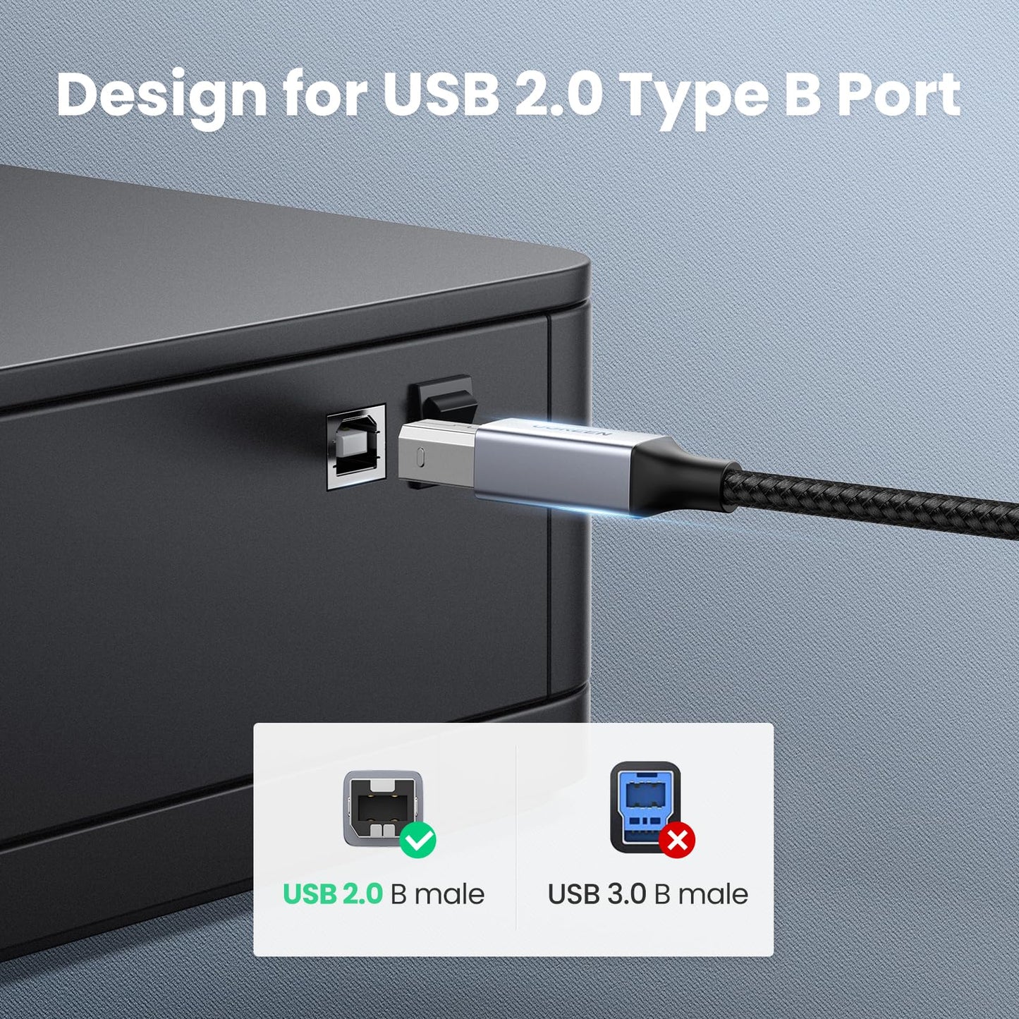 UGREEN USB B to USB C Printer Cable 3 FT, Nylon USB B to USBC Cable for MacBook Pro/Air, MIDI Cable Compatible with MIDI Keyboard/DJ Controller/DAC/Yamaha Casio Digital Piano for iPad