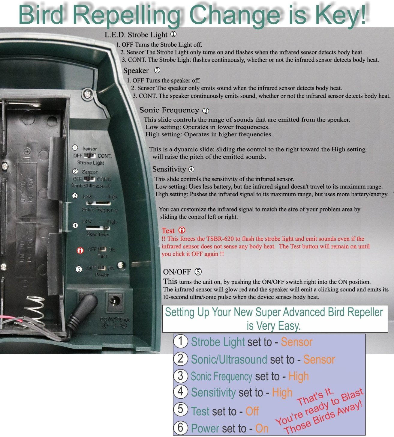 CLEANRTH TSBR620 Super Advanced Sonic & Ultrasonic Bird Repeller – Includes Triple Scan Technology