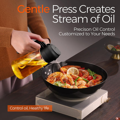 YARRAMATE 16oz/470ml Glass Olive Oil Sprayer for Cooking with Stickers, 2 in 1 Oil Dispenser for Kitchen Gadgets, Food Grade Premium Spray Bottle with Portion Control for Salad, Frying, BBQ (Black)