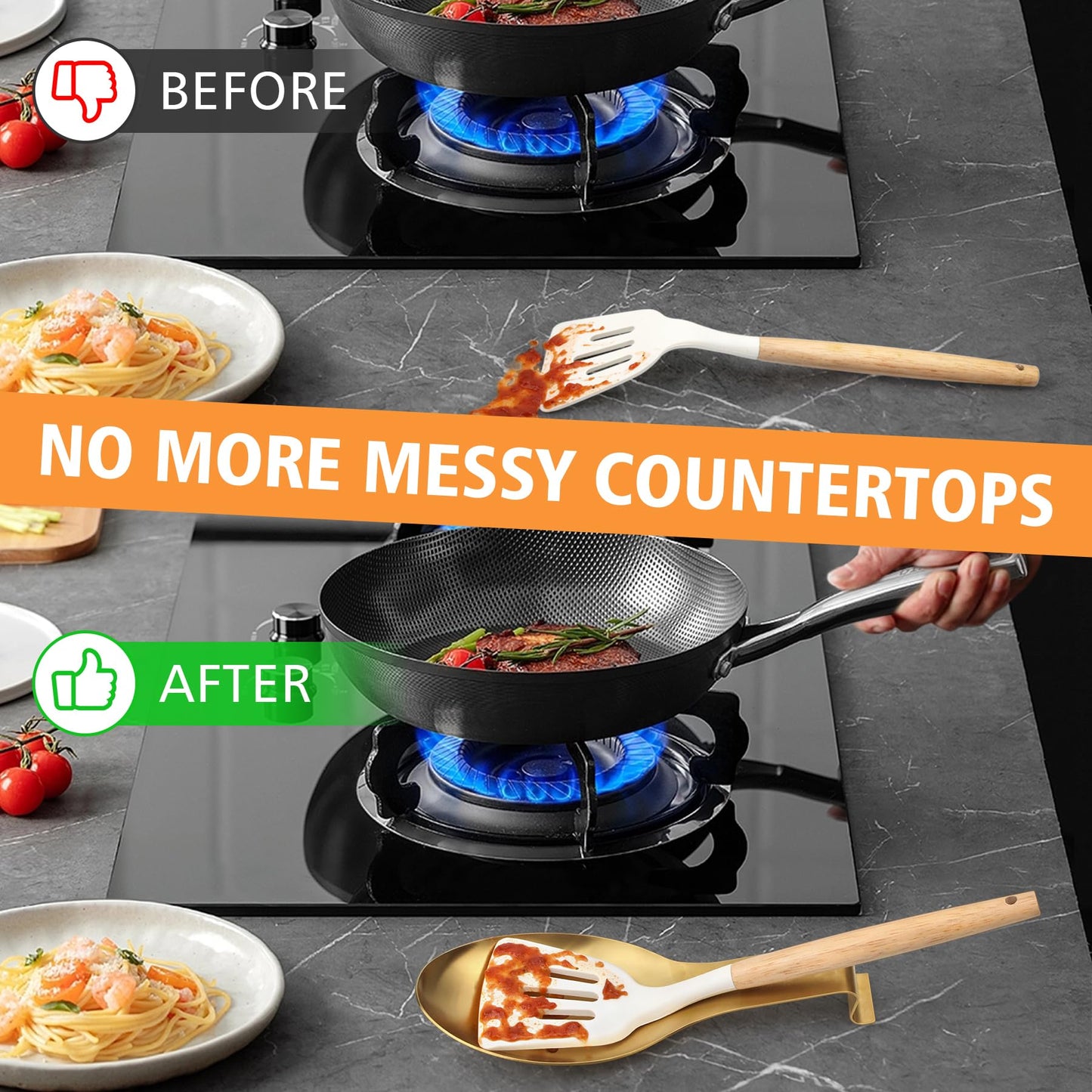 VanlonPro Stainless Steel Spoon Rest, Spatula Ladle Holder, Stainless Steel Utensil Spoon Rest Holder, Brushed Finish, Dishwasher Safe 9.8 x 3.7 Inch (Gold 1PC)