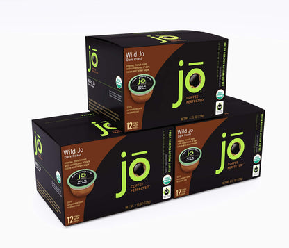 WILD JO: 36 Cup Organic Dark French Roast Compostable Coffee Pods for Keurig K-Cup Compatible Brewers | Bold Strong Rich Wicked Good | Eco-Friendly Single Serve | Fair Trade Certified Gluten Free