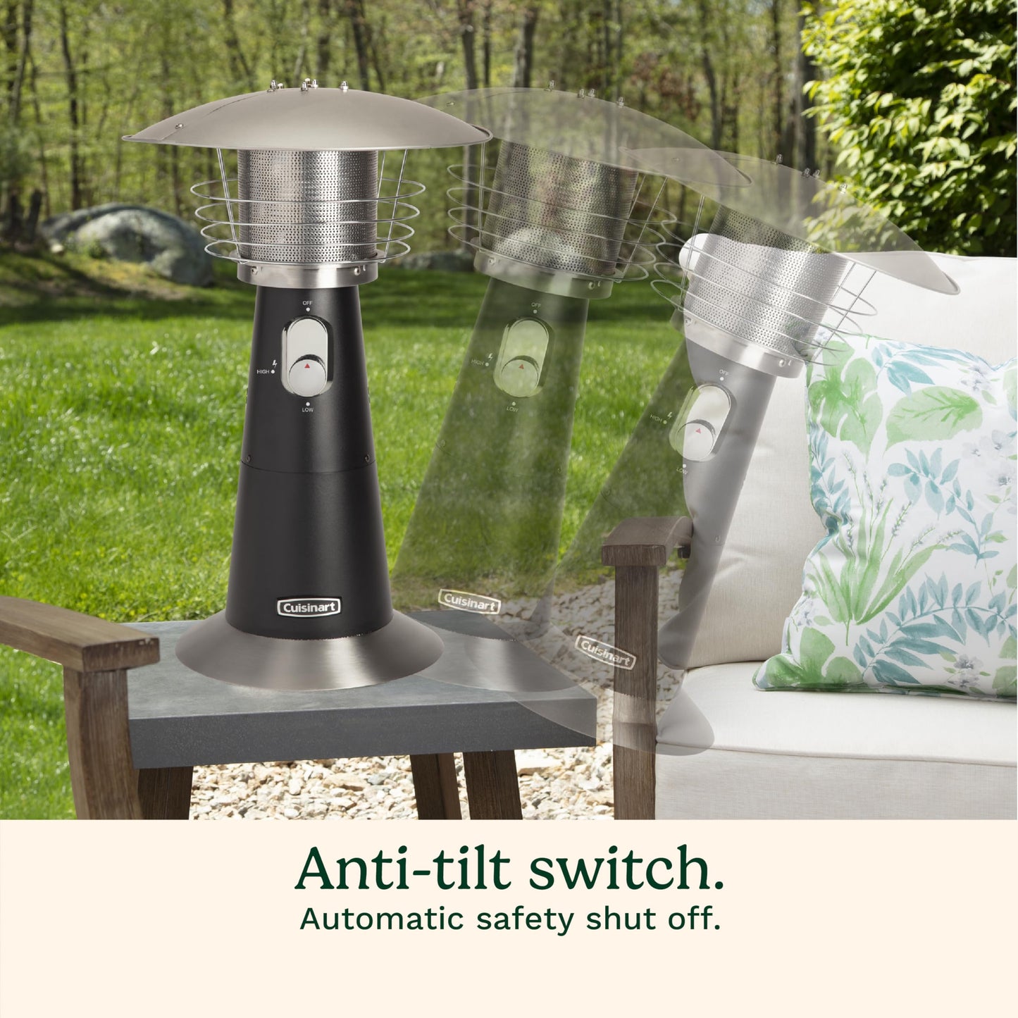 Cuisinart Portable Tabletop Patio Heater, 11,000 BTU Outdoor Propane Heater with Safety Tilt Switch and Adjustable Heat, Burner Screen Guard, 30 sq. Foot Heat Range, Black