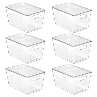 Vtopmart 6 Pack Clear Stackable Storage Bins with Lids, Large Plastic Containers with Handle for Pantry Organizer and Storage,Perfect for Bathroom,Cabinet,Kitchen,Fridge,Closet Organization