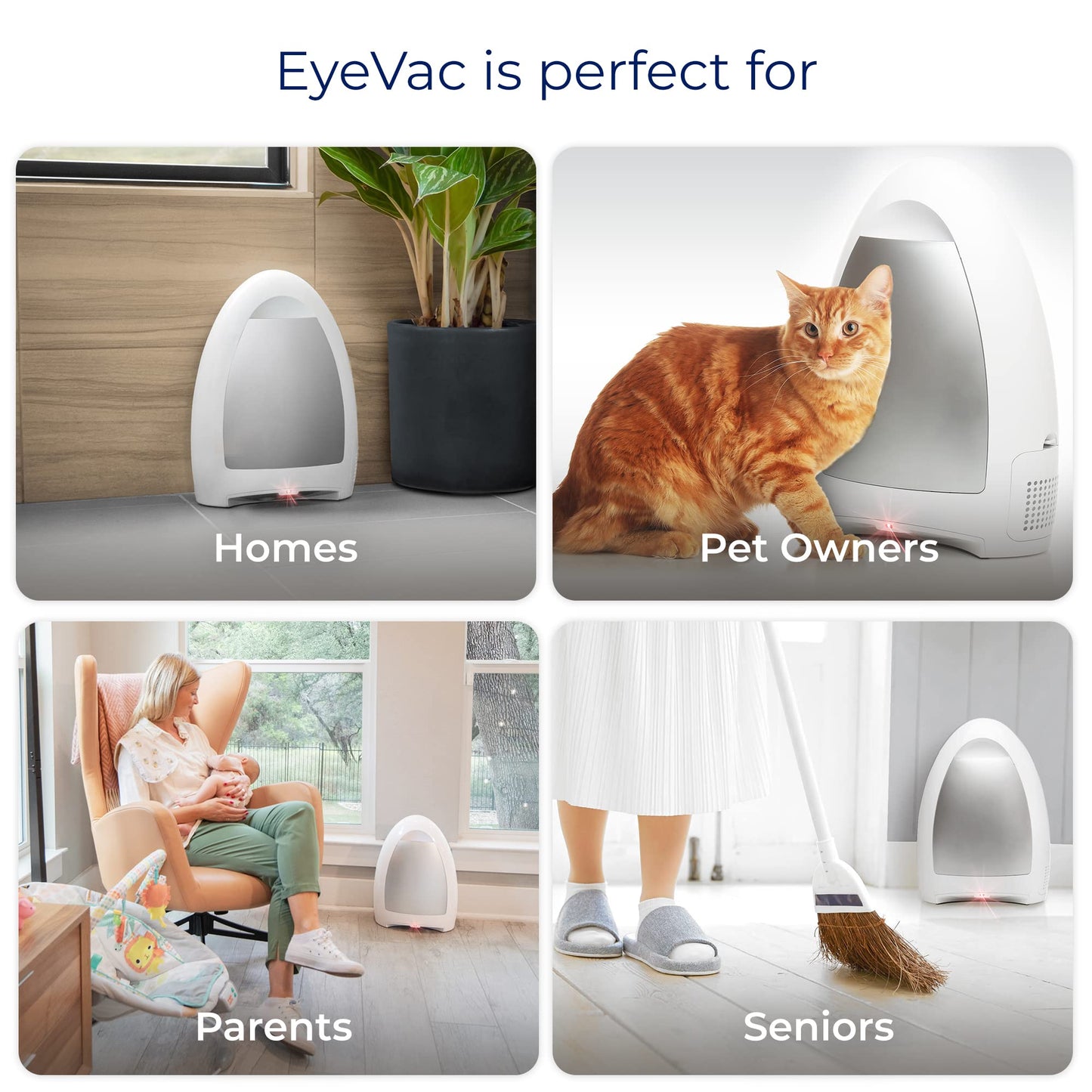 EyeVac Home Touchless Vacuum Automatic Dustpan - Great for Sweeping Pet Hair Food Dirt Kitchen - Ultra Fast & Powerful, No More Bending Down, Bagless, Corded, Automatic Sensors, 1000 Watt (White)