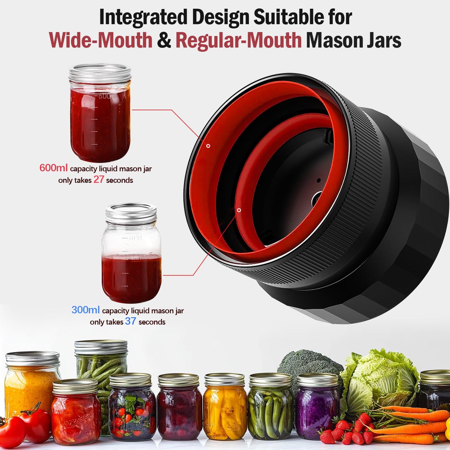 2025 Upgraded Mason Jar Vacuum Sealer, Electric Vacuum Sealer for Regular Mouth and Wide Mouth Canning Jars, Fully Automated and Portable