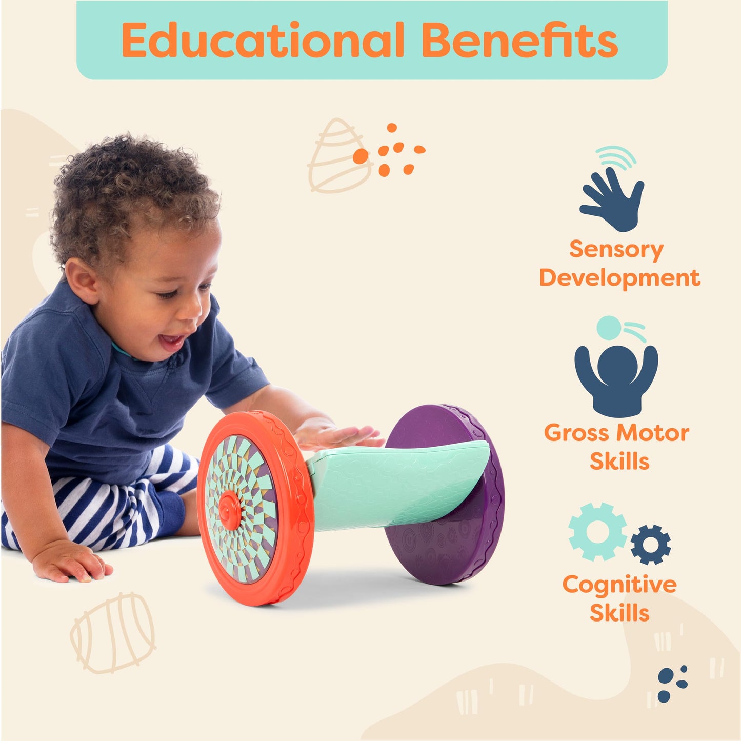 B. toys – Baby Toys Mirror with Rolling Sensory Wheels – Interactive Roly– Poly Mirror for Tummy Time & Crawling – Early Learning for Infant Development – 0+ Months